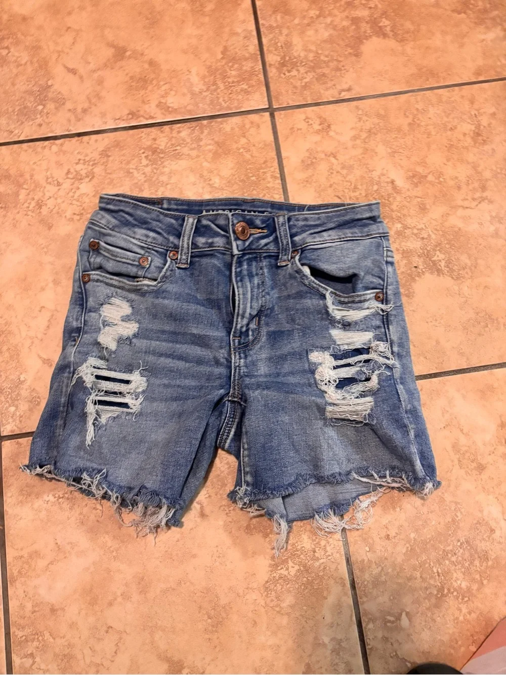 American Eagle Outfitters Distressed Light Blue Denim Shorts